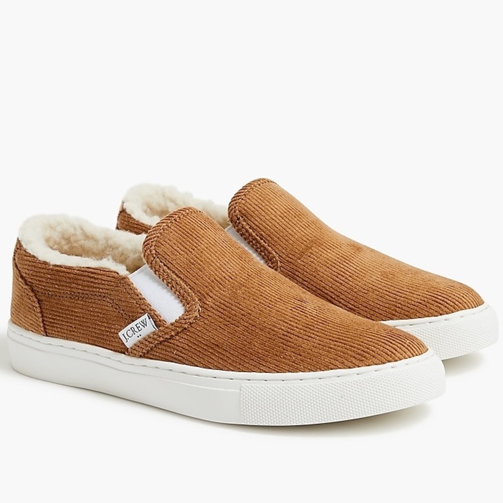 NWT J. Crew Factory Corduroy Slip on Sneakers Sherpa Lining Women's 7.5 Sold Out